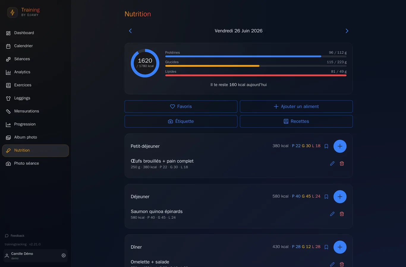 Journal nutrition de Training sur ordinateur