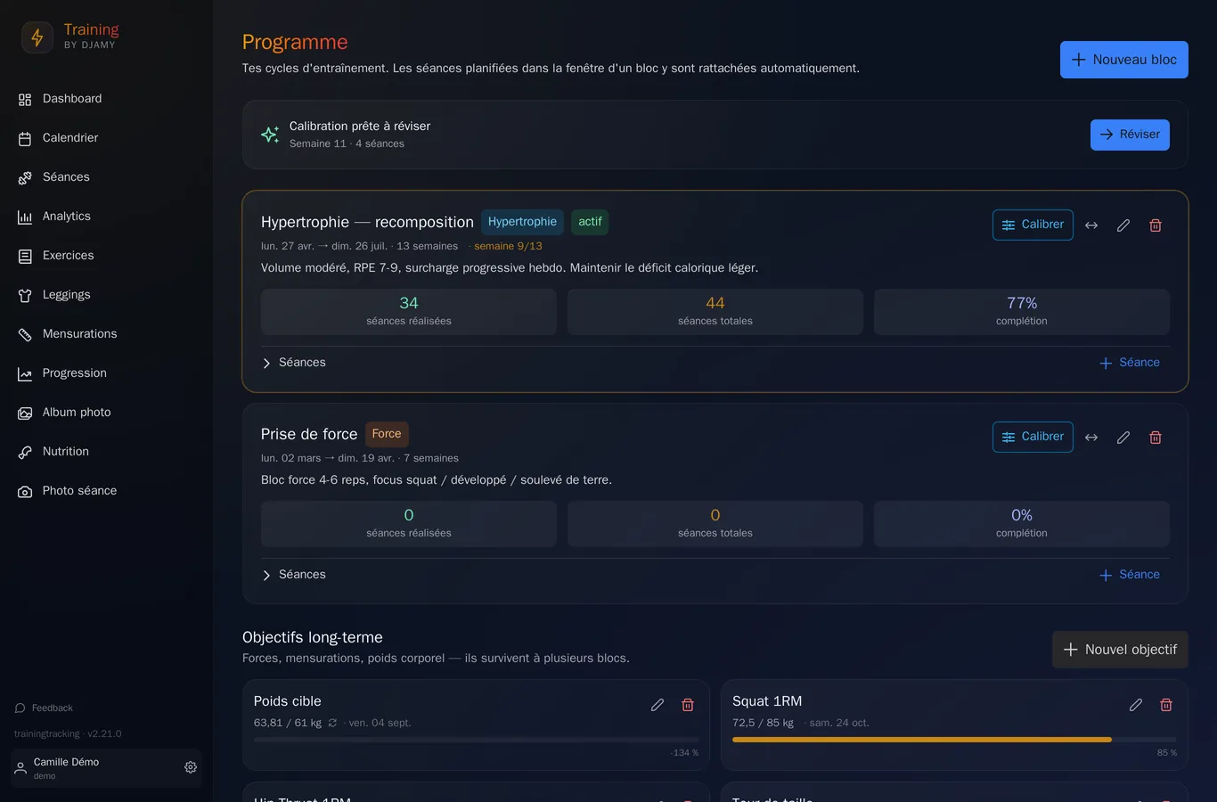 Programme avec calibration à réviser dans Training